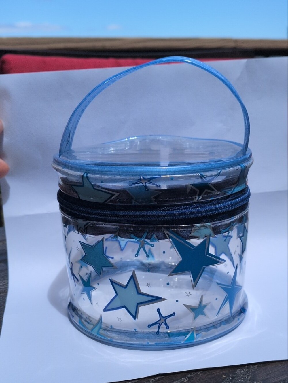 Y2K Clear Blue Star Print Round Cosmetic Case